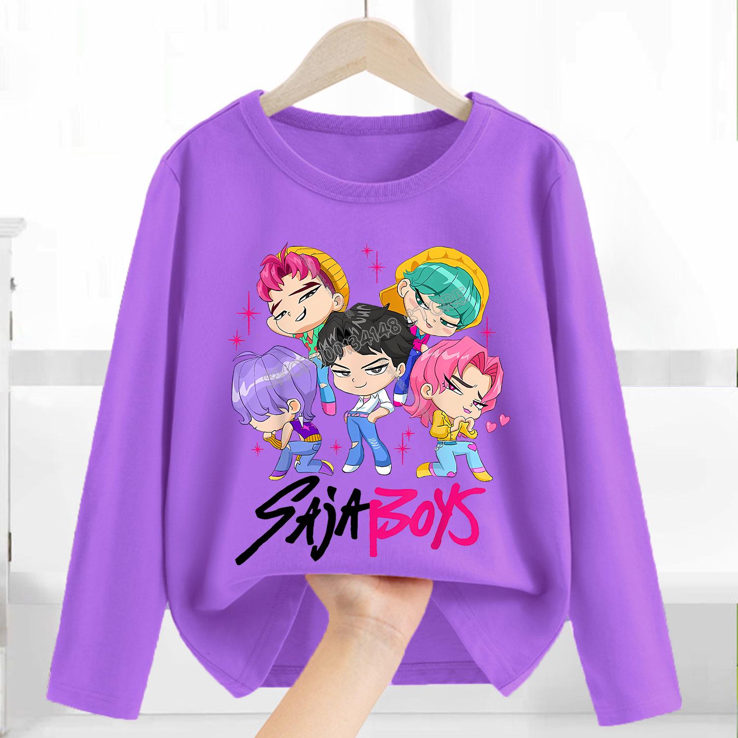 

T-Shirts Girls Long Sleeve Children s Cartoon Printed Clothing Children s Purple Clothes Girls Crew Neck Top 170