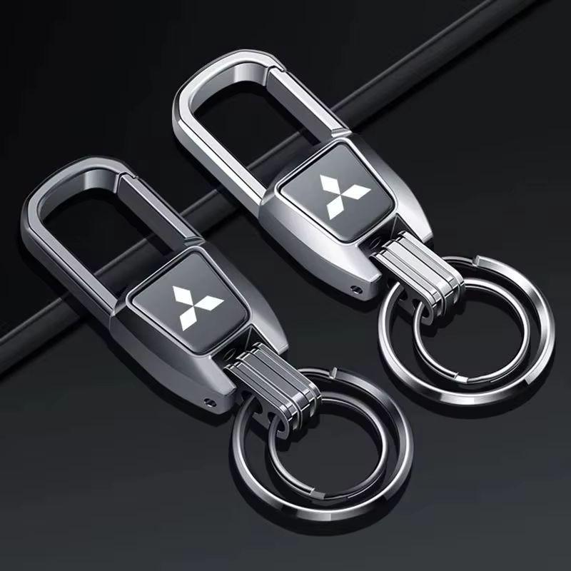 Alloy Car Key Chains Double Rings Keychain Pendant For Mitsubishi Ralliart ASX Lancer Cordia Pajero Outlander Galant Mirage Colt