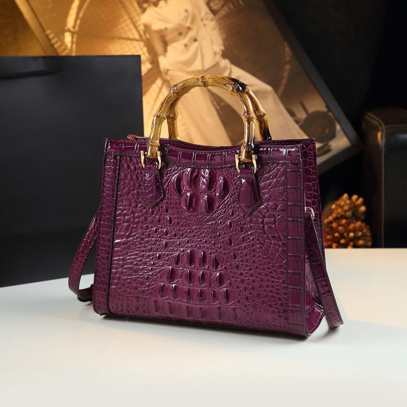 Crocodile Leather Tote Bag Portable Women'S Bag High Sense Middle-Aged Lady Crossbody