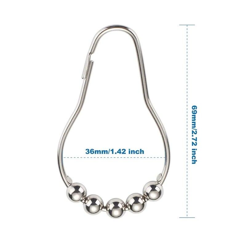 12pcs/set Stainless Steel Curtain Hooks Bath Curtain Rollerball Shower Curtain Rings Hooks 5 Rollers Polished Satin Nickel Ball