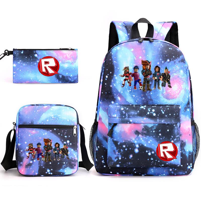Large Capacity Schoolbag with Shoulder Strap; Student Three-piece Pencil Case Set