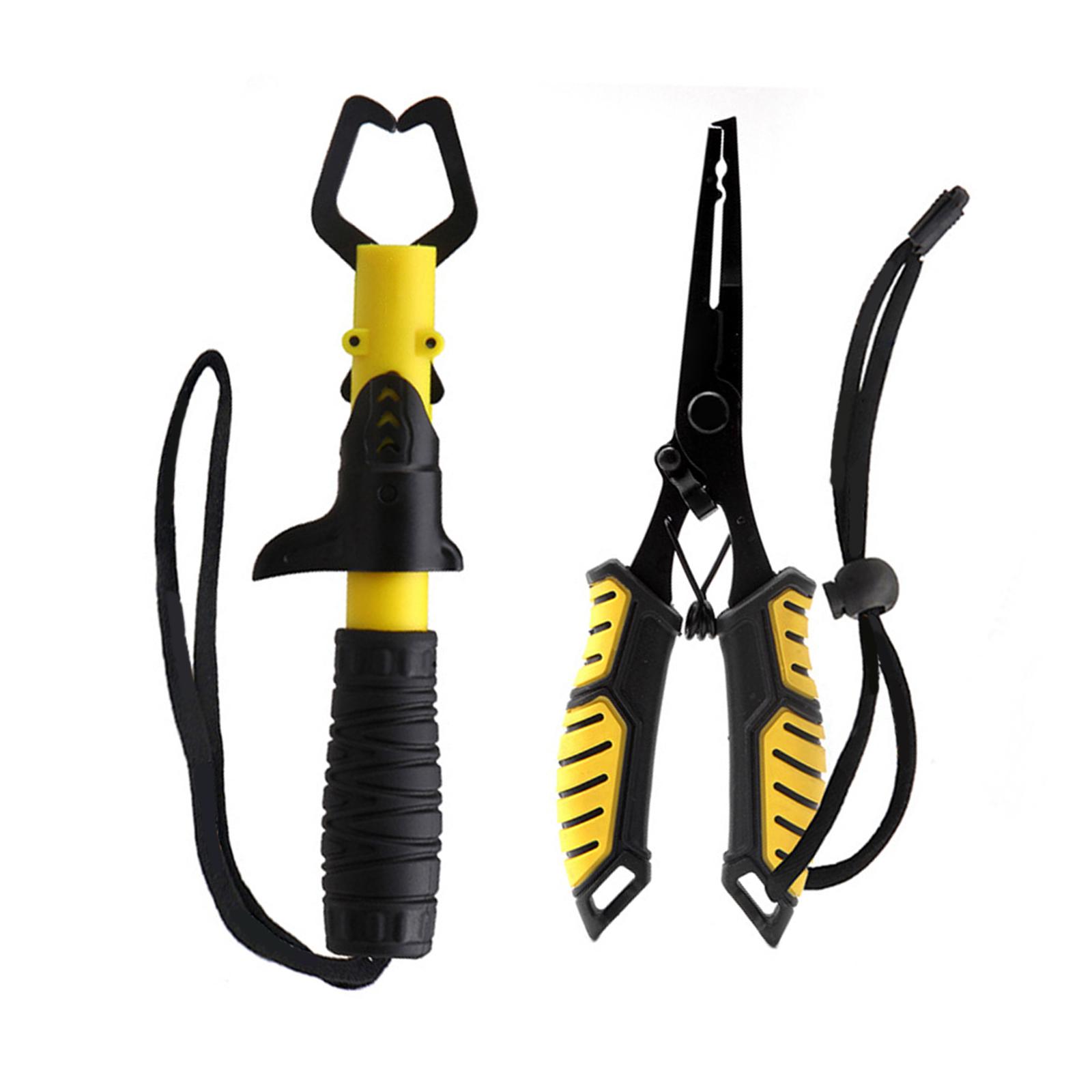 

Line Cutter Hook Remover Fish Gripper Fishing Pliers with Rubber Handle Lanyard Stainless Steel Fish Lip Gripper жовтий/чорний