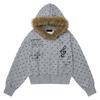 Gray Polka Dot Hooded Sweatshirt Zip Up Cardigan Retro Streetwear Teens