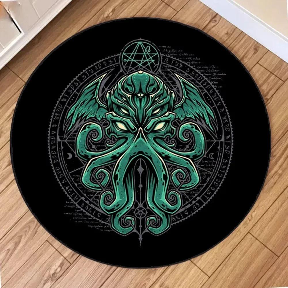 Pentagramm Schädel Cthulhu Magischer Kreis Runder Teppich Hexe Gothic Rock Interieur Mystisches Blau Rosa Hölle Dekoration