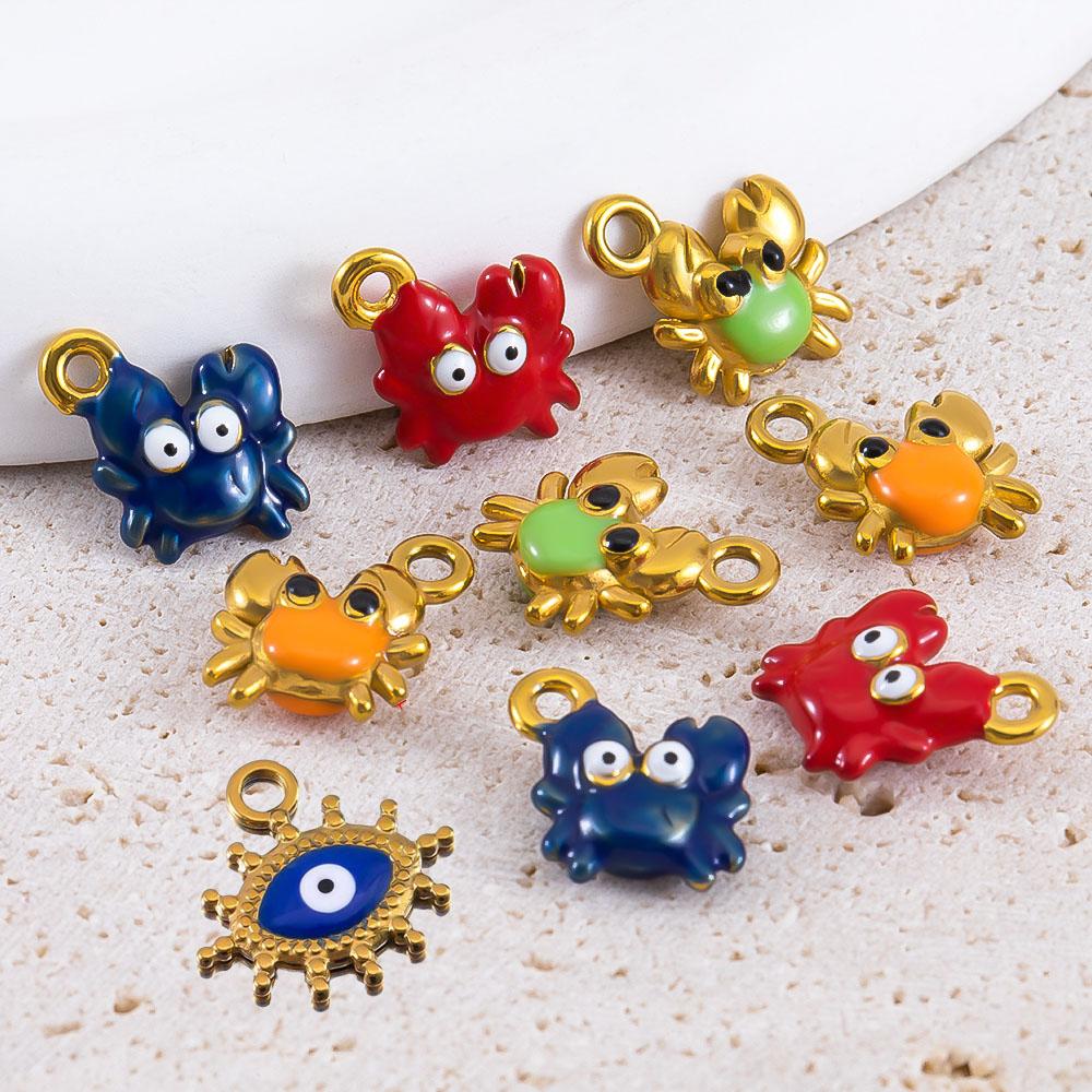 2pcs Cute Dripping Oil Crab Pendant Stainless Steel DIY Keychain Necklace Bracelet Accessories Trend Jewelry Making Accessories