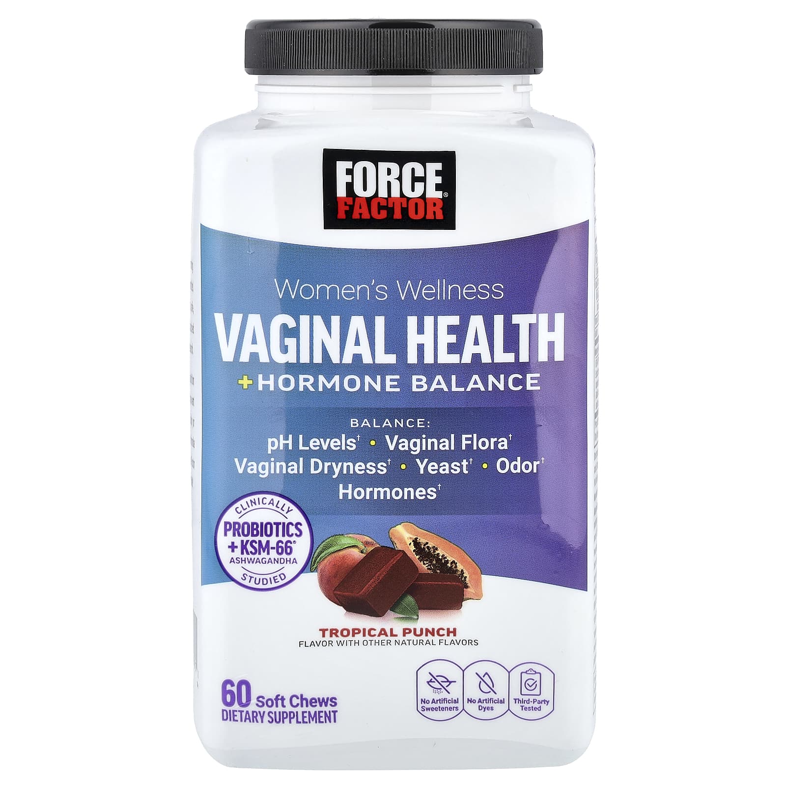 

Force Factor, Women s Wellness, Vaginal Health + Hormone Balance, Tropical Punch, 60 Soft Chews