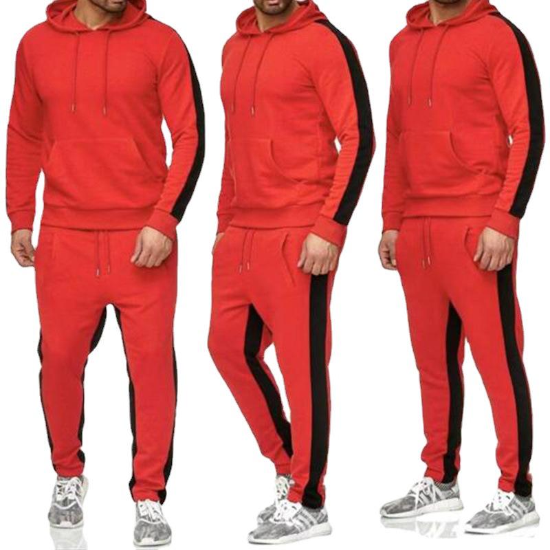 Men's Gray Long-Sleeved Hooded Jogging Set - Sweatshirt & Joggers Fitness Outfit
