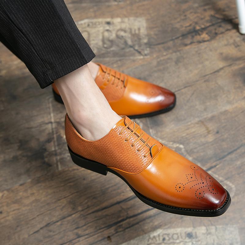 Fashion Fashion Woven Design Oxford Shoes Business Pointed Formal Leather Shoes Brogue Lace Up Moccasin Brown Black Wedding Shoes