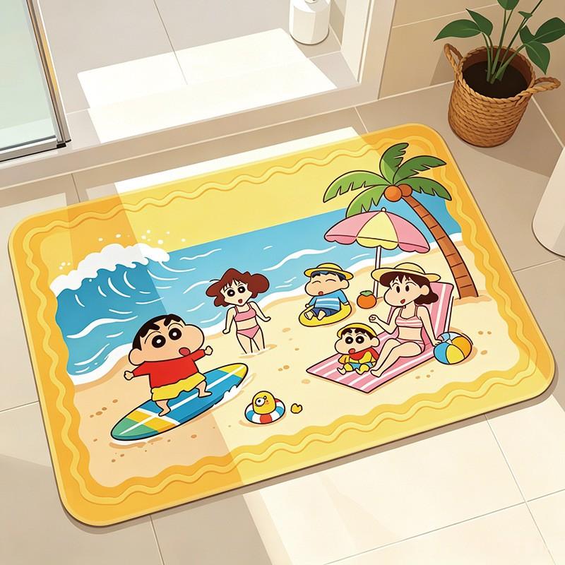 Cute Cartoon Shin-chan Diatomaceous Earth Floor Mat Bathroom Entryway Quick Dry Absorbent Doormat