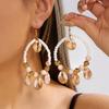 Boho Cowrie Shell Drop Earrings for Women Gold Color Beaded Hoop Tassel Dangle Earring Summer Beach Vacation Jewelry Accessories