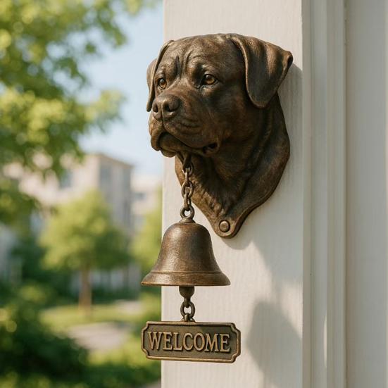 Dog Welcome Bell Doberman Bulldog Door Bell with Welcome Sign Retro Shopkeepers