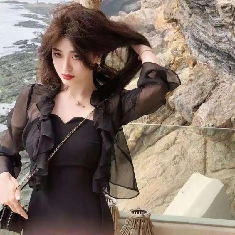 

Fairy Ruffle Sun Protection Cardigan - Summer 2024 Slimming Shawl Jacket for Women M [Recommended: 50-55 kg]