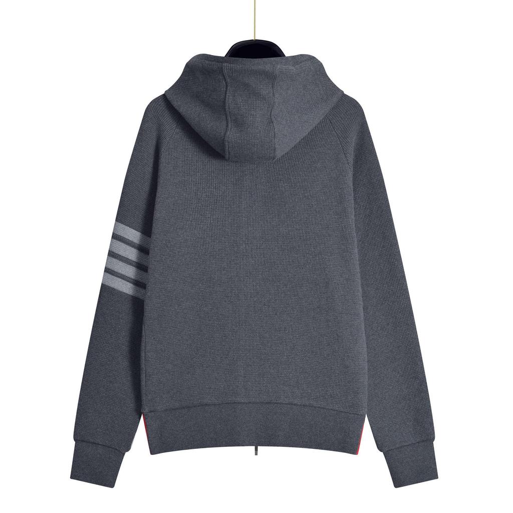 TB Unisex Four-Bar Waffle Knit Zip-Up Hoodie for Autumn/Winter