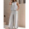 Women's Loose Fit Two Piece Outfit Sleeveless Tank Top Elastic Waist Wide Leg Pantsuit