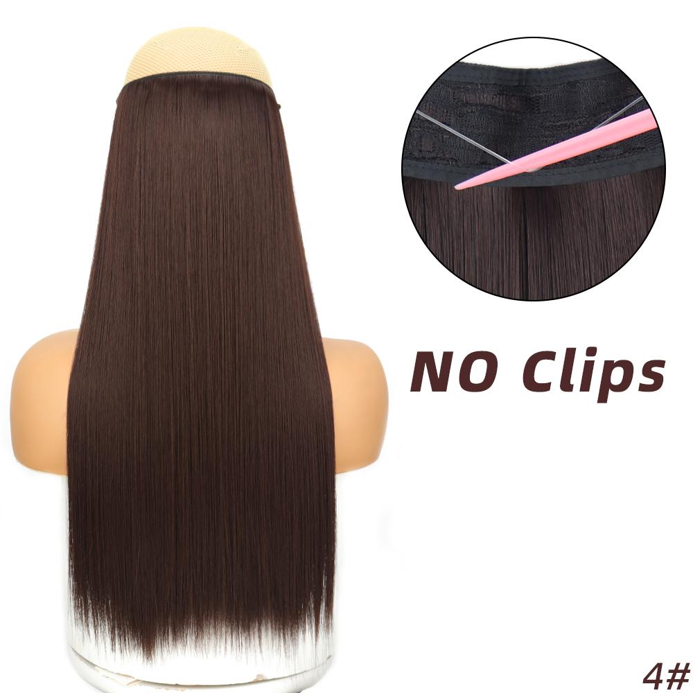 XINRAN Moda Femei Lung Drept Negru Fără Agrafe Extensii Păr Fibră Sintetică Naturală Purtare zilnică Cosplay Strat Postiță