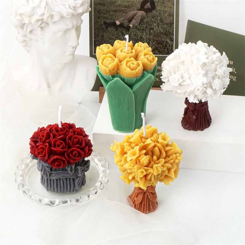 3D Lily bouquet candle silicone mold bow bouquet cake chocolate silicone mold rose bouquet resin silicone mold home decoration