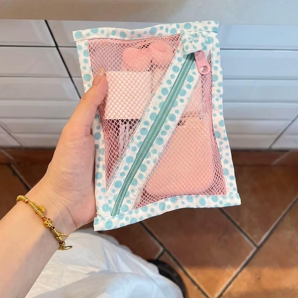 Wide Opening Dot Grid Storage Bag Korean Style Mesh Makeup Bag Small Item Storage