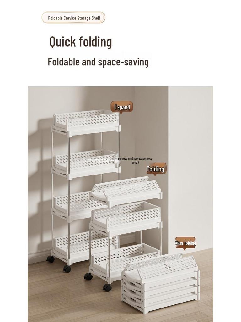 Foldable Multi-Layer Mobile Storage Cart with Wheels for Kitchen, Bedroom, or Bathroom