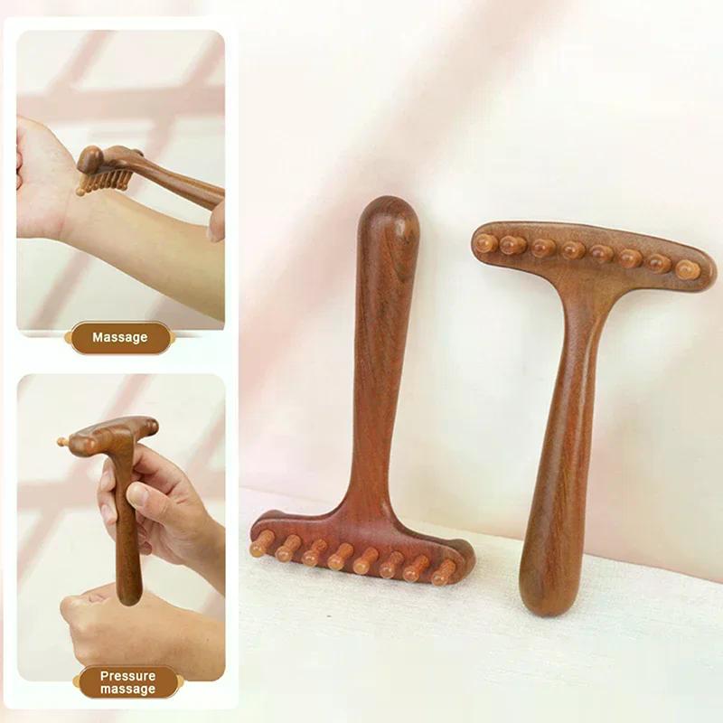 Portable Sandalwood Gua Sha Massage Brush Head Neck Abdominal Leg Body Meridian Massager Wooden Therapy Massage Tools