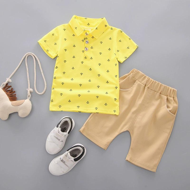 Children's Polo Shirt Set 0-5 Years Old Boy Full Printed Lapel Short-sleeved T-shirt Shorts 2-piece Set