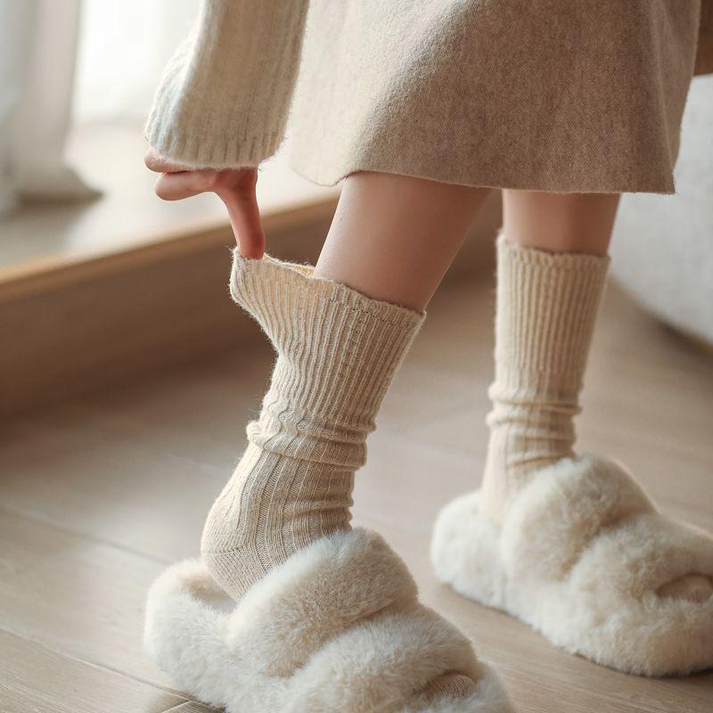 5 Pairs of Thick Woolen Socks for Women, Winter Warmth, Solid Color Long Tube Pile Socks, Warm Fleece Women's Socks