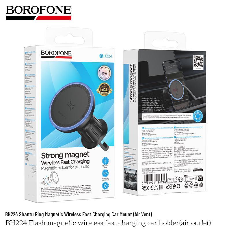 Borofone BH224 Magnetic Wireless Fast Charging Car Air Vent Mount Supports 15W Wireless Fast Charging