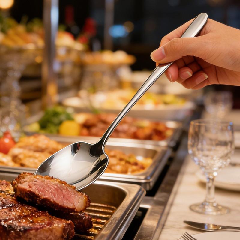 6/1PCS Large Stainless Steel Round Soup Spoons Thickened Long Handle Dining Spoon Tablespoons Big Head Scroops Kitchen Utensils