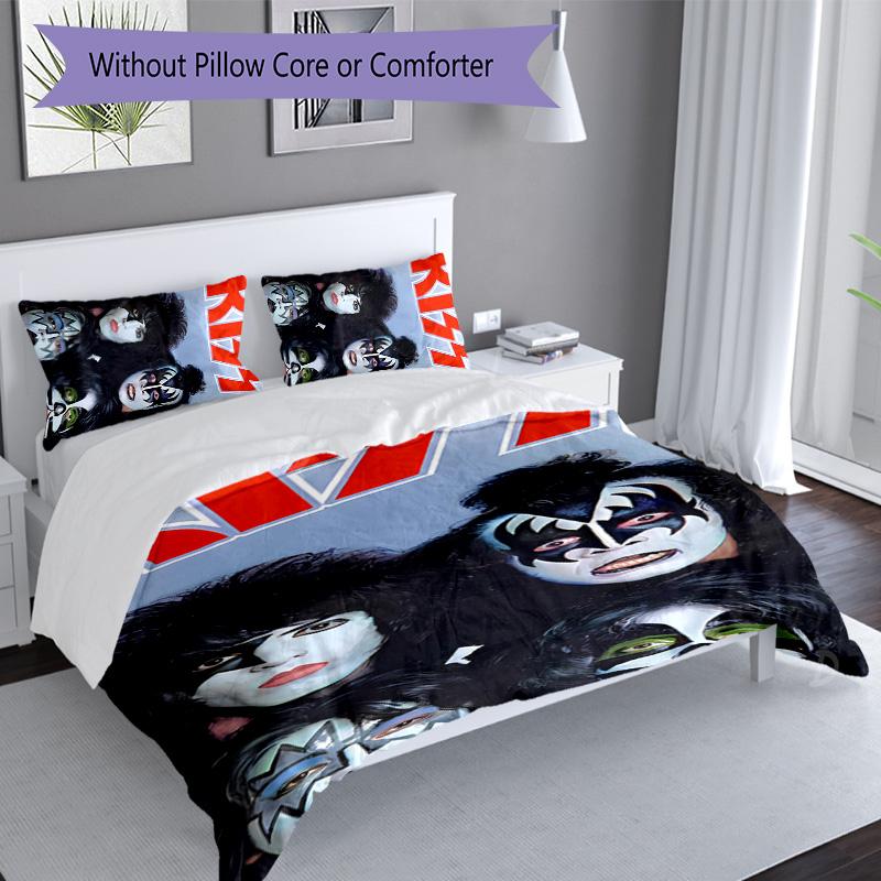 3pcs Kiss band pattern bedding set duvet cover set includes duvet cover &pillowcases, perfect all season bedroom decoration & gift
