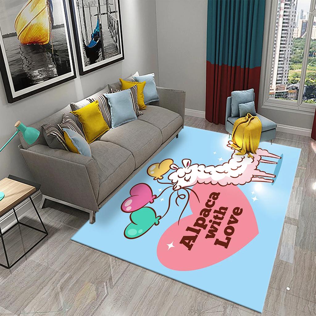 Cartoon Alpaca Carpet Funny Animal Area Rugs for Living Room Doormat Bedroom Bathroom Non Slip Floor Mat Children Crawling Rug