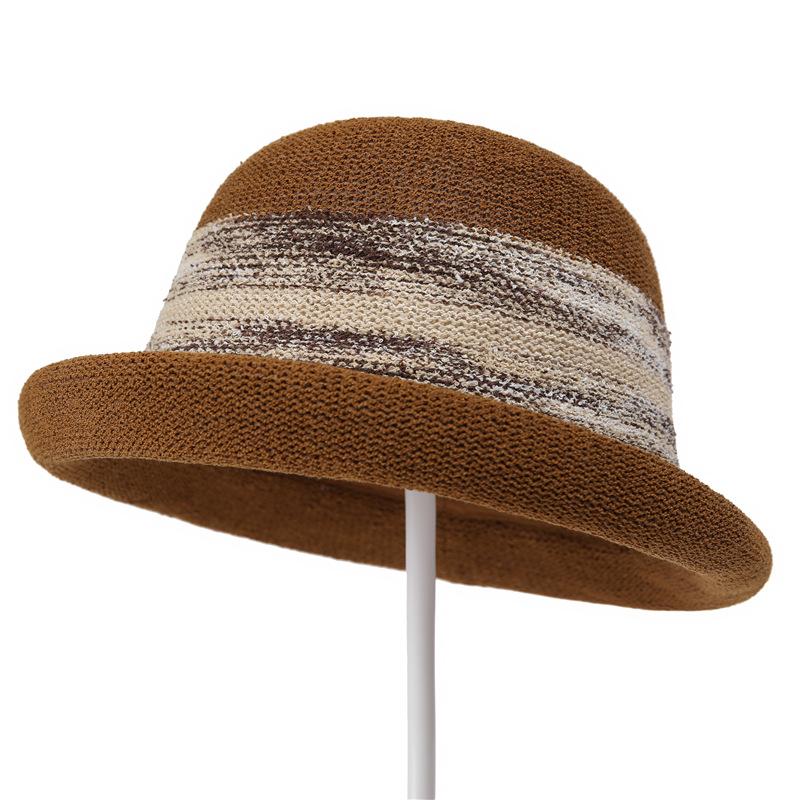 French Milliner Spring And Summer Sunshade Sunscreen Elegant Curled Top Hat Showing Small Face Knitted Breathable Warped Edge Basin Hat