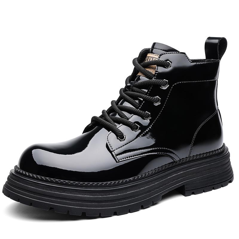 

Мужские зимние ботинки Мартин с высоким голенищем 2025 года, на плюшевой подкладке, на толстой подошве, из ретро-кожи, теплые и блестящие рабочие ботинки 43 чёрный