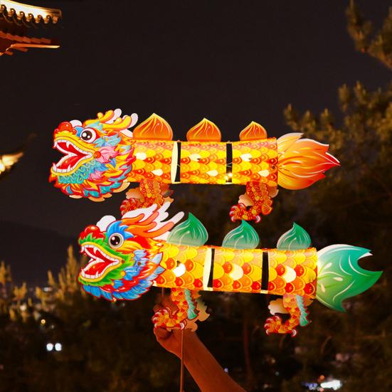 Spring Festival Dragon Lantern Holiday Party Handmade Plastic Lantern for Chinese New Year LED Glowing Dragon Ornaments for Indoor Outdoor Shopping