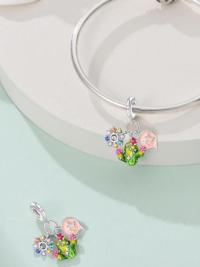 Charms Plata Copper Colors Daisy Cactus Flower Beads Charm Pendant For Original Bracelet For Women Diy Jewelry Love Gift