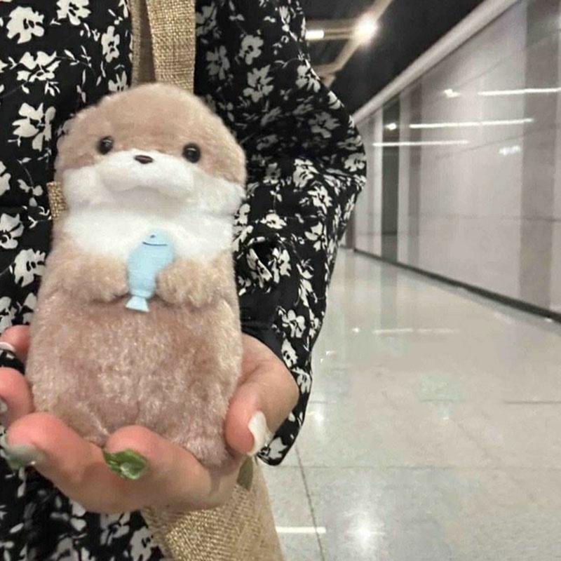 Cute Amuse Otter Plush Toy With Fish Adorable Gift For Girls Hanging Decoration