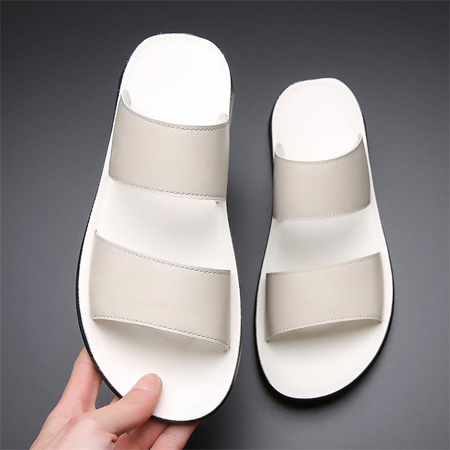 Slippers for Men Luxury Brand Leather Casual Slippers 2025 Summer New Beach Slippers for Men Non Slip Flat Sandals Large Size48