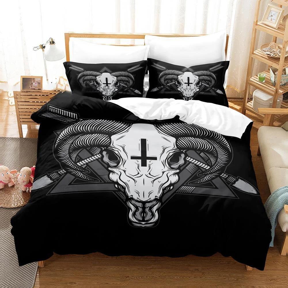 Dark Satanic Bedding Set Boys Girls Twin Queen Size Duvet Cover Pillowcase Bed Kids Adult Fashion Home Textileextile