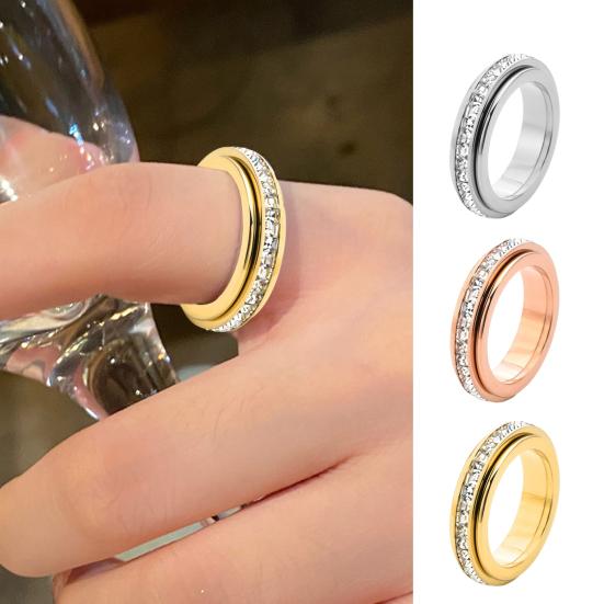 Rotating Rings for Women Men Titanium Steel Fidget Ring with Square Faux Diamonds Hypoallergenic Anxiety Ring Gift for Loved Ones Him Her