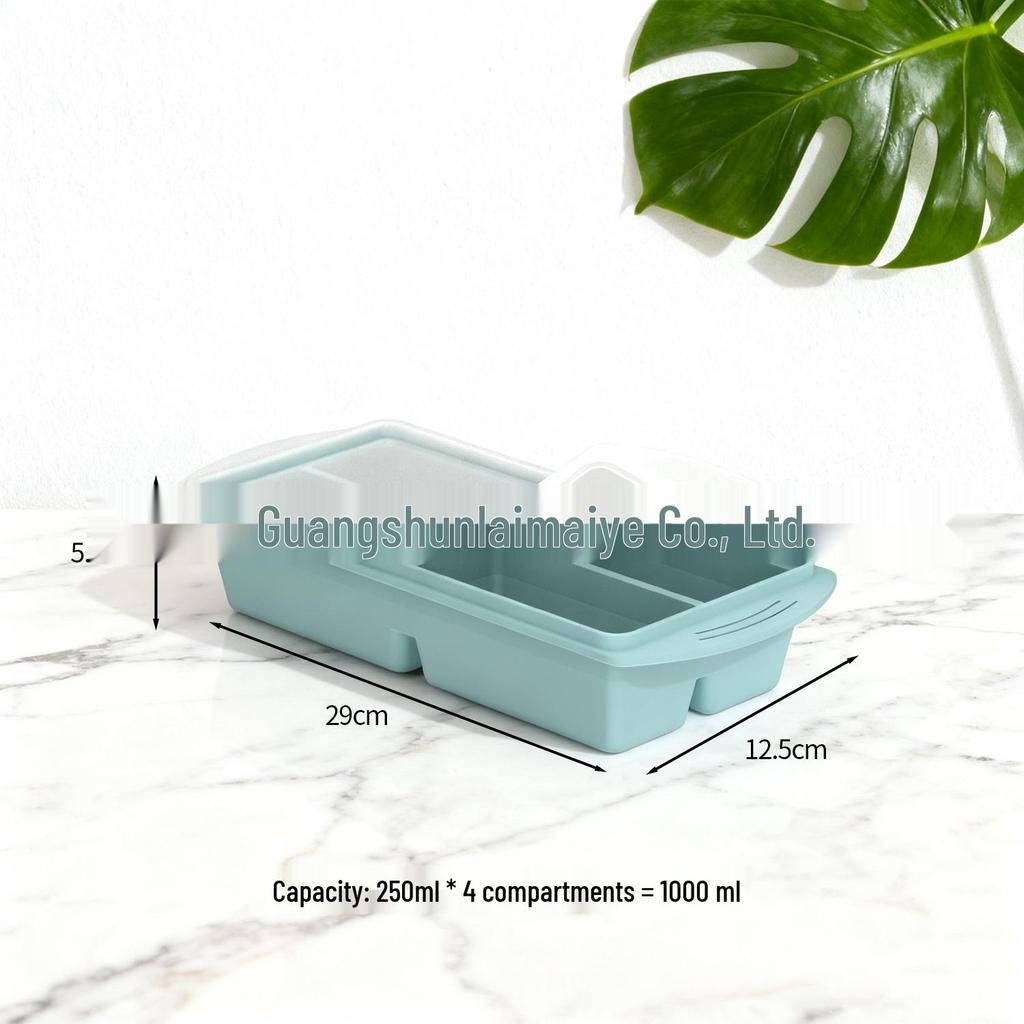 Silicone Ice Cube Tray with Lid: 4-Grid Frozen Soup & Food Storage Box