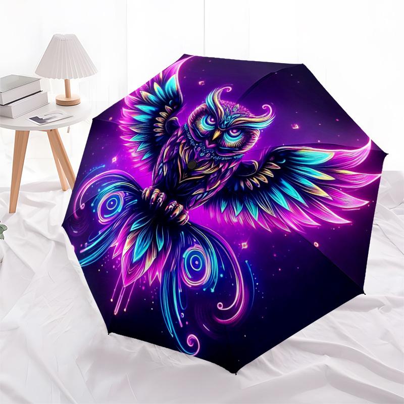 1pc Neon Owl Artwork Umbrella with Plastic Handle,Suitable for All Seasons Home Travel Outdoor UmbrellaDD1384