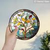 2D Flat Stained Glass Nature Branches and Leaves Window Decoration, 6.3/7.87inches Colored Glass Plate with Chain, Charming Spring Summer Sun Catcher
