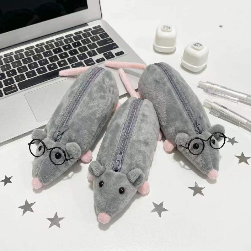 Adorable Mouse Shaped Plush Pencil Case Spacious Stationery Organizer for Kids Back to School Essentials