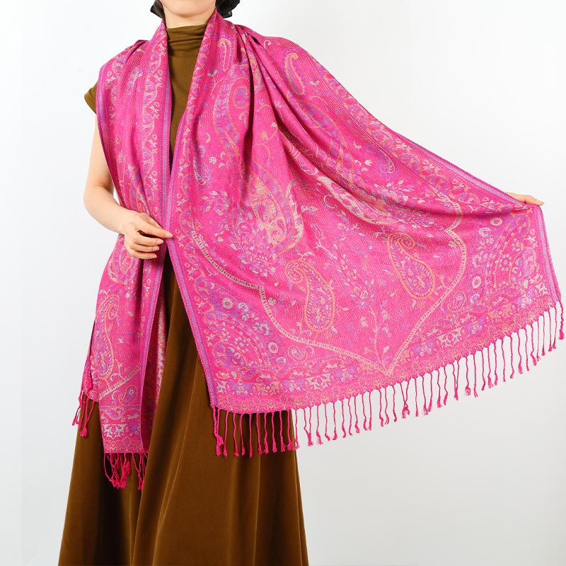 Luxury Silky Pashmina Shawl Women Paisley Jacquard Scarf Ethnic Style Cotton Print Scarves Soft Long Tassel Bufandas Wraps