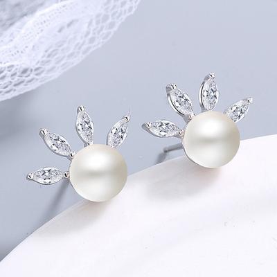 S925 Sterling Silver Korean Style Rhinestone Pearl Earrings New Fashion All-Matching Women's Silver Jewelry