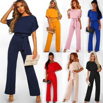 2024 Trendy Women's Summer Button Tie Short Sleeve Jumpsuit