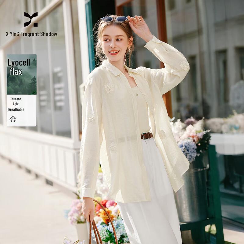 Xiangying Women s Floral Linen Blend Long Sleeve Shirt Jacket XL