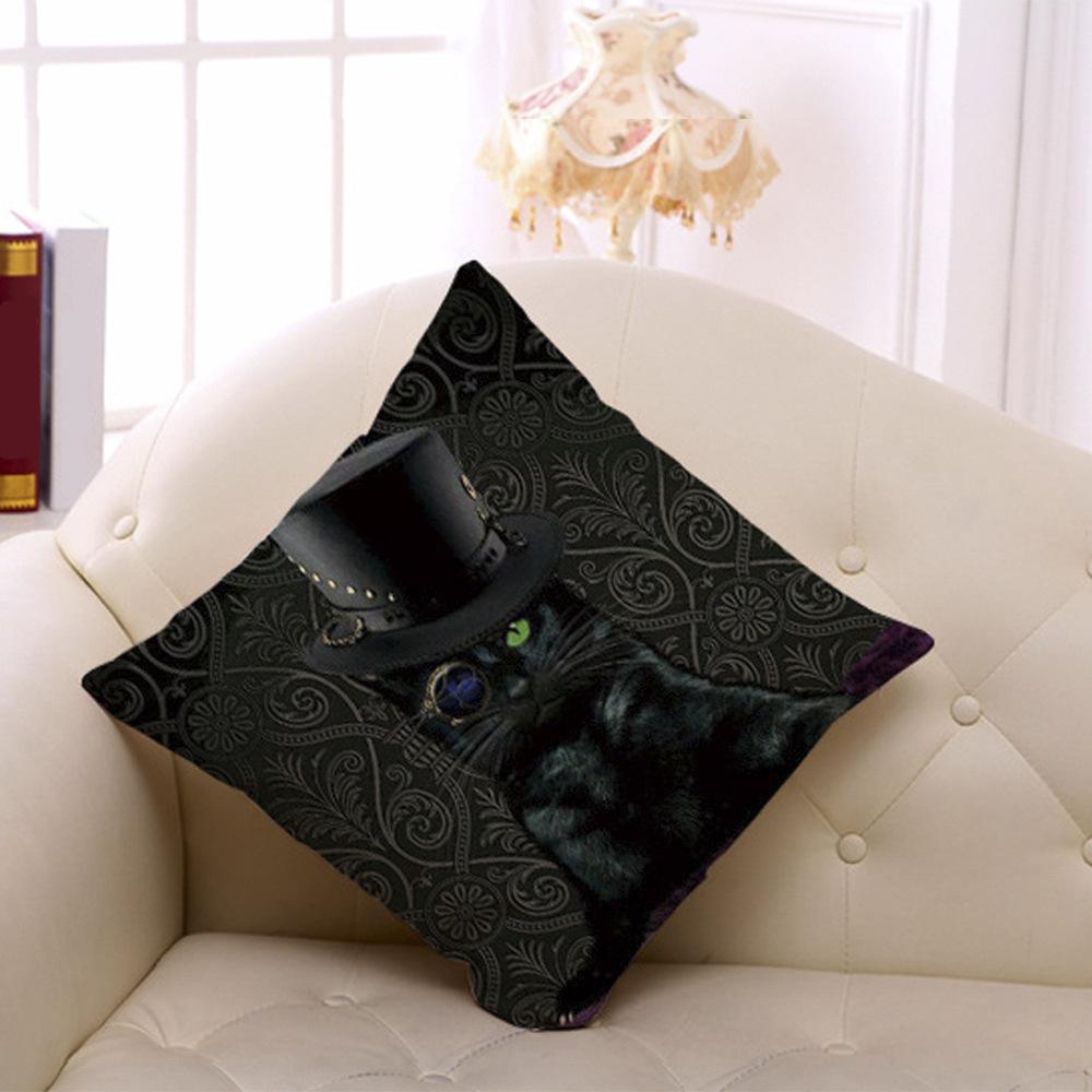 Style Pillowcase Cute Pet Cat Printed Peach Leather Velvet Pillowcase Car Decorative Waist Mat Cover