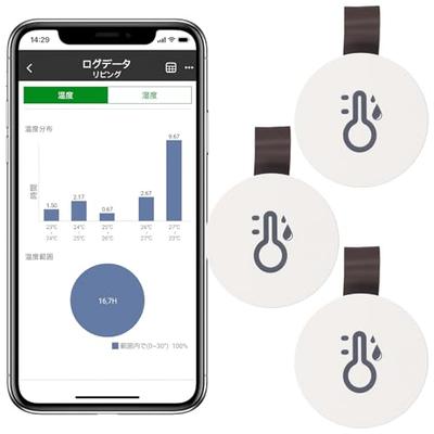 Smart Thermometer/Hygrometer, Bluetooth Digital Thermometer/Hygrometer, Smart Sensor, Data Storage, Compact Round Design (3-Pack)