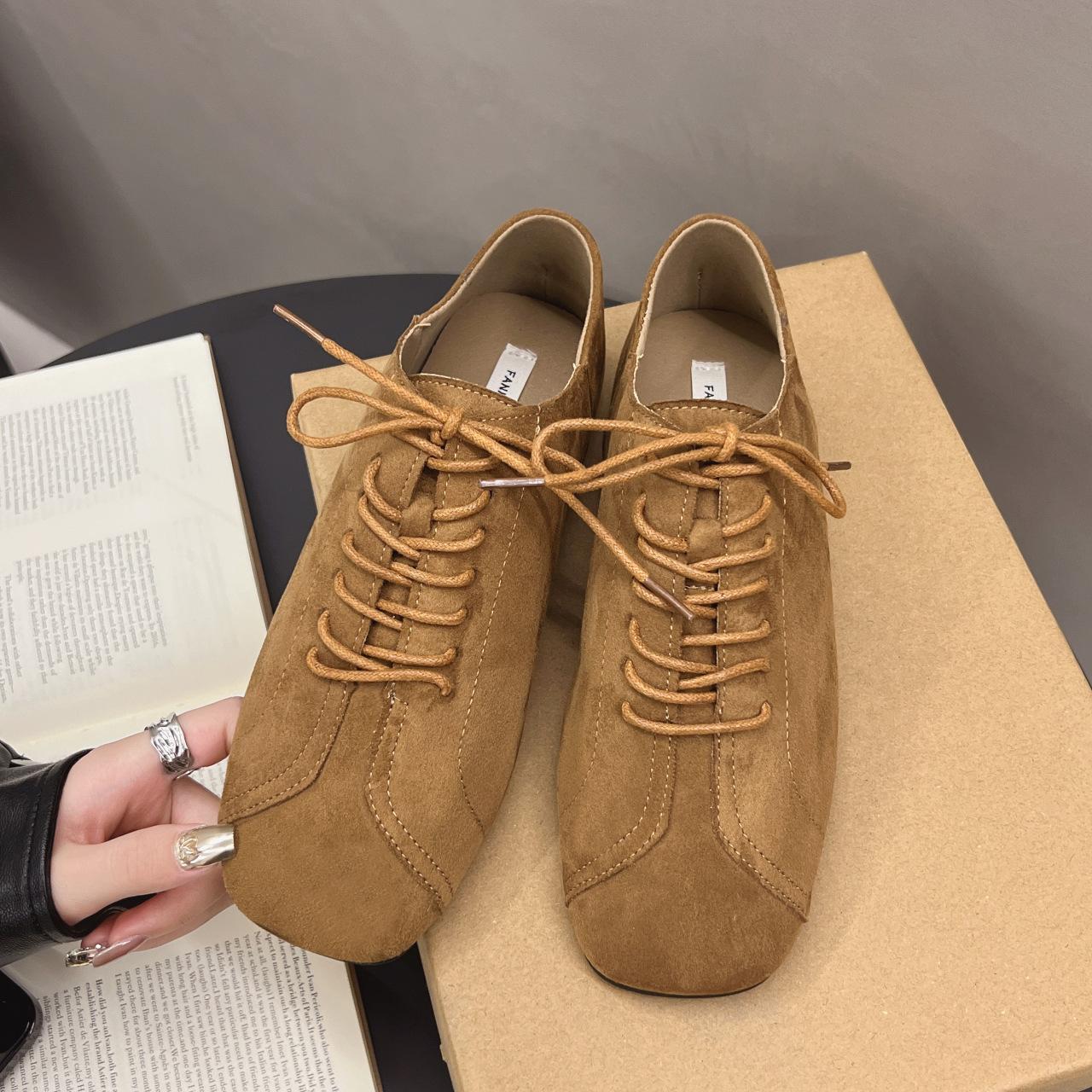 

2025 новый нишевый дизайн ручной работы туфли в стиле вестерн ретро квадратные туфли на плоской подошве со шнуровкой коричневые женские туфли Майяра 40