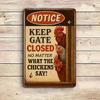 [Funny Chicken Coop] Vintage Metal Tin Funny 'Keep Gate Closed' Chicken Coop Sign | 7.87"x11.8" - Perfect for Outdoor Use