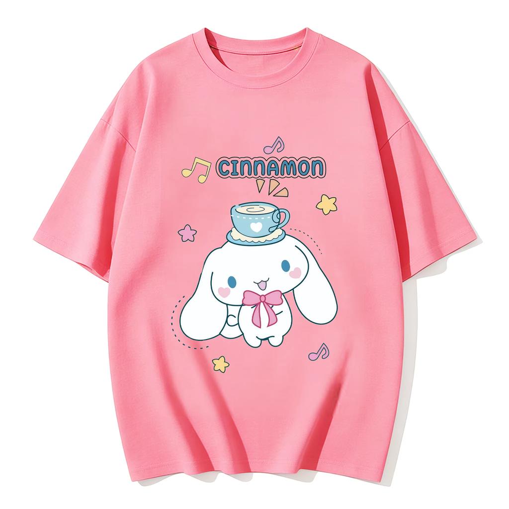 2026 Cinnamoroll marškinėliai minkštos medvilnės trumpomis rankovėmis, apvalia apykakle, mielu paveikslėliu, lengvas vasaros viršutinis drabužis moterims kasdieniam laisvalaikiui